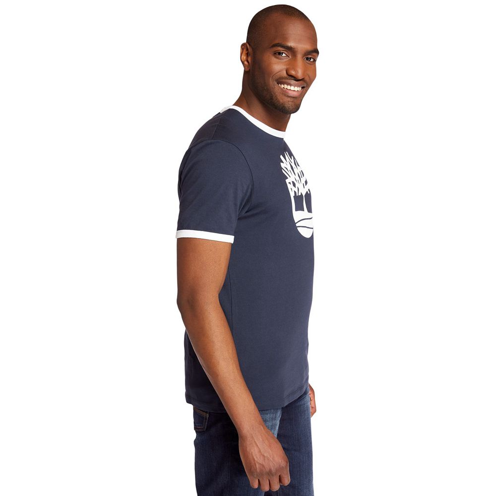 Timberland Mens T-Shirts Tree Logo Ringer - Navy - India UM8024576